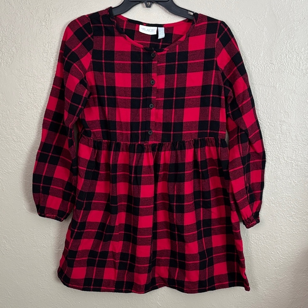 Children’s Place Girls Red Buffalo Plaid Flannel Holiday Christmas Dress Size 16